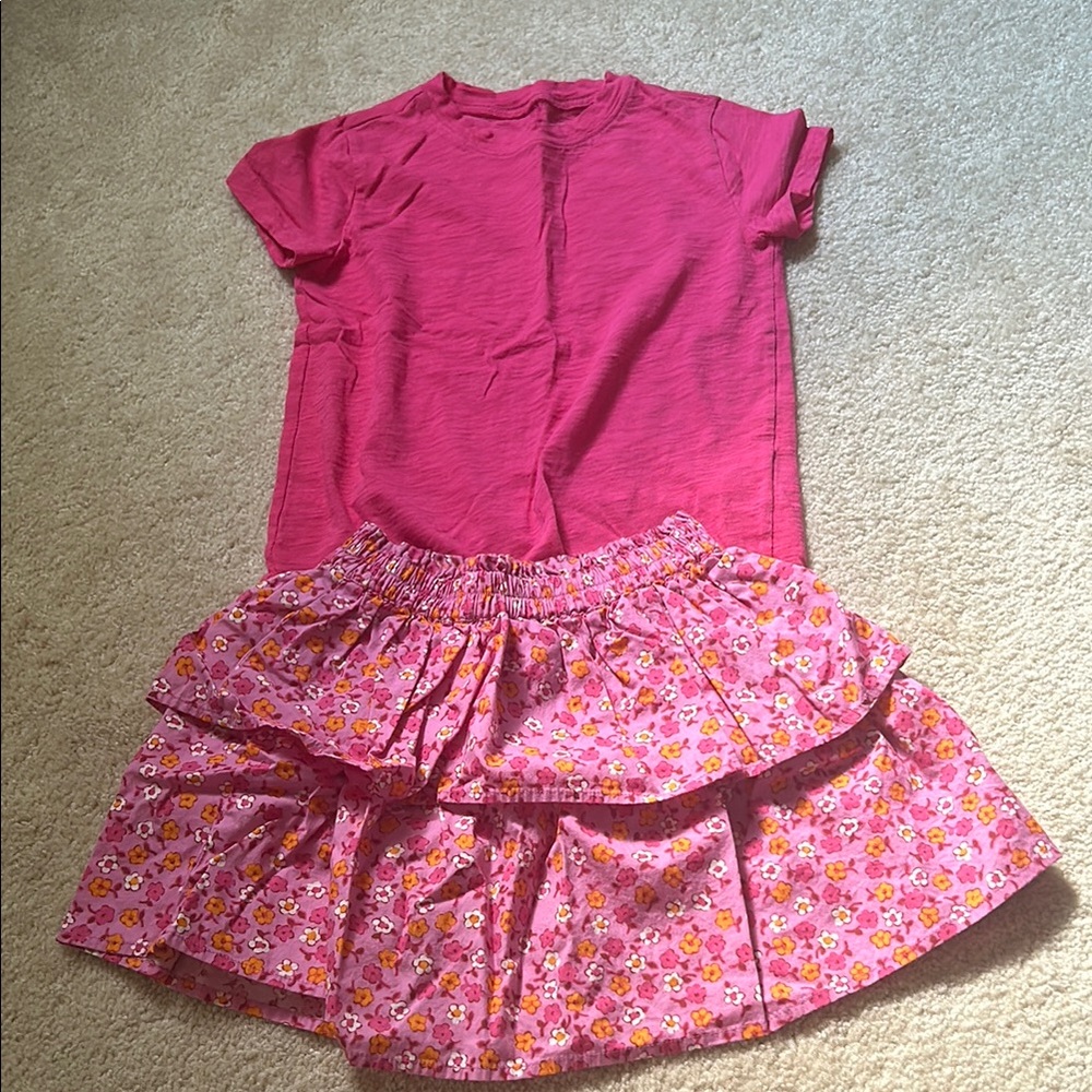 Crewcuts Pink and Orange Matching Set with Ruffle Skirt